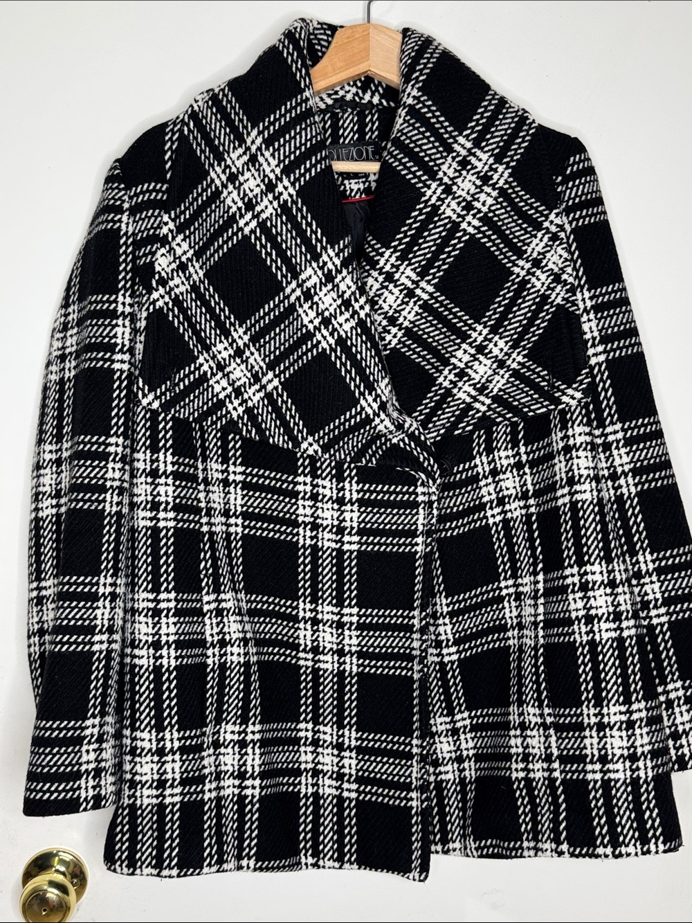 Collezione  Black & White Plaid Peacoat Wool Blend Large